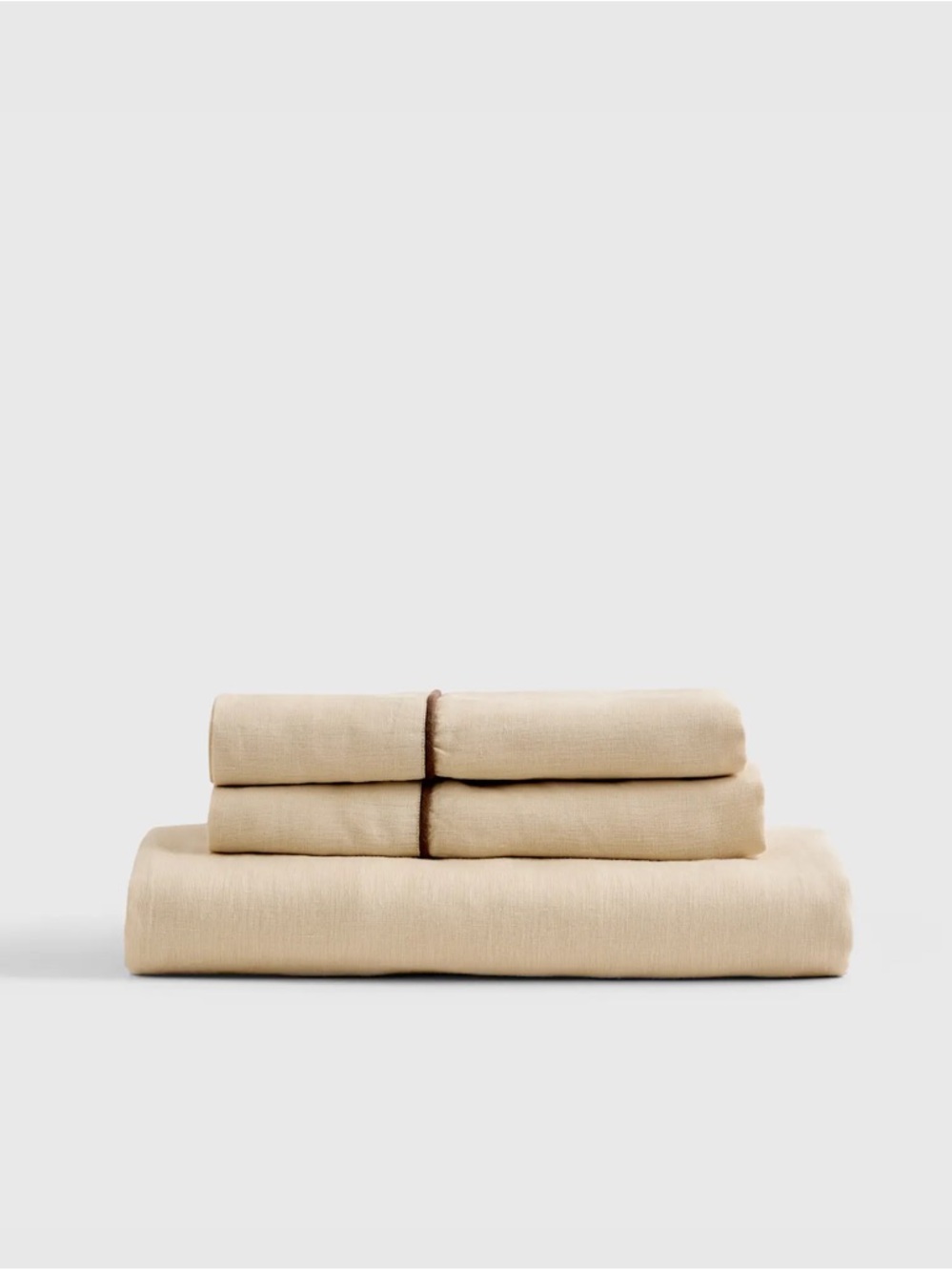 New Quince European Linen Piped Fitted Sheet Set CalKing - Oat/Espresso $134 - Picture 3 of 7